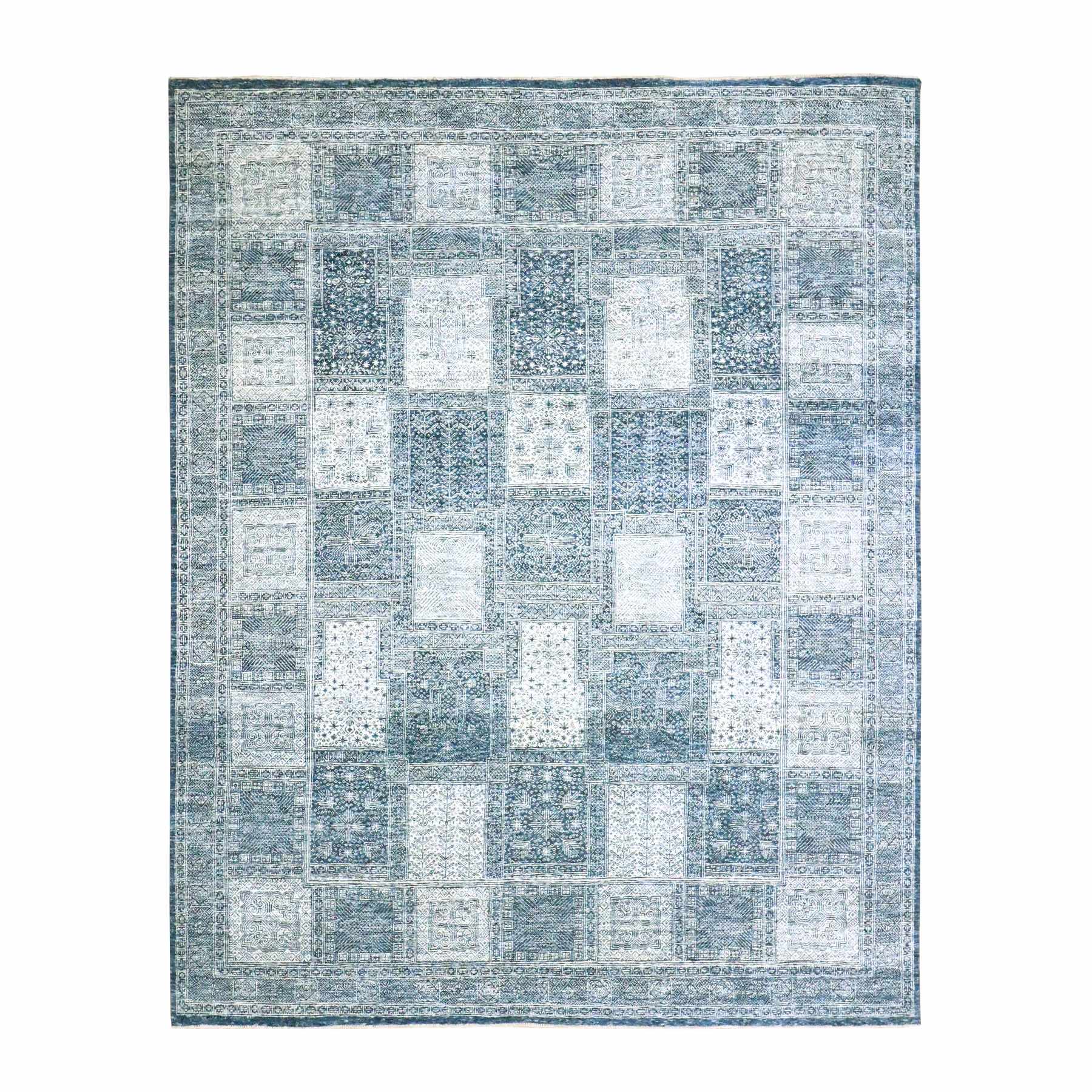 8'x10'1" Aegean Blue, Garden Design, Tone on Tone, Hand Knotted, Pure Wool, Oriental Rug 